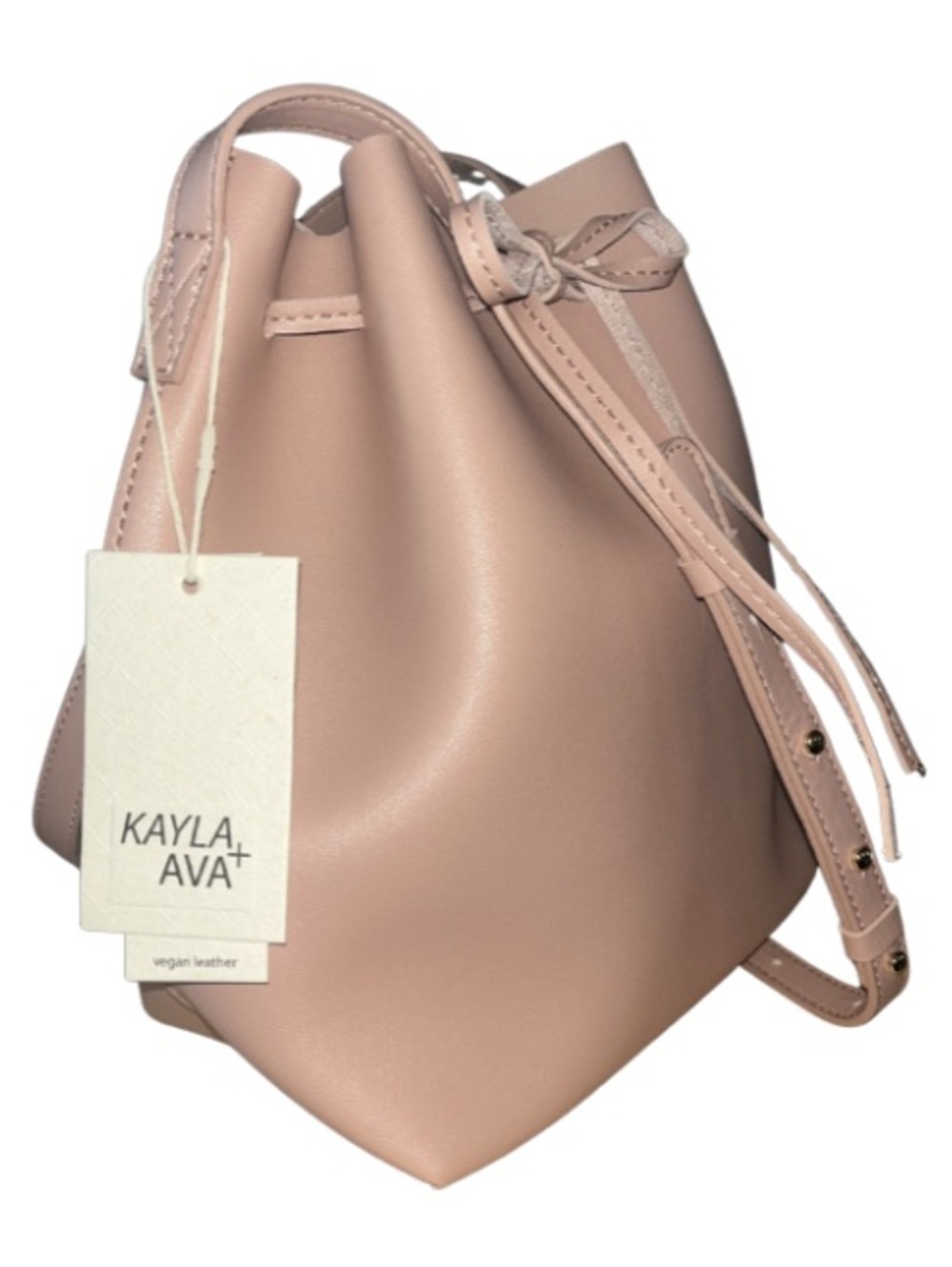 NWT KAYLA + AVA Vegan Leather Bow Tie Bucket Bag Dusty Rose - Picture 2 of 9